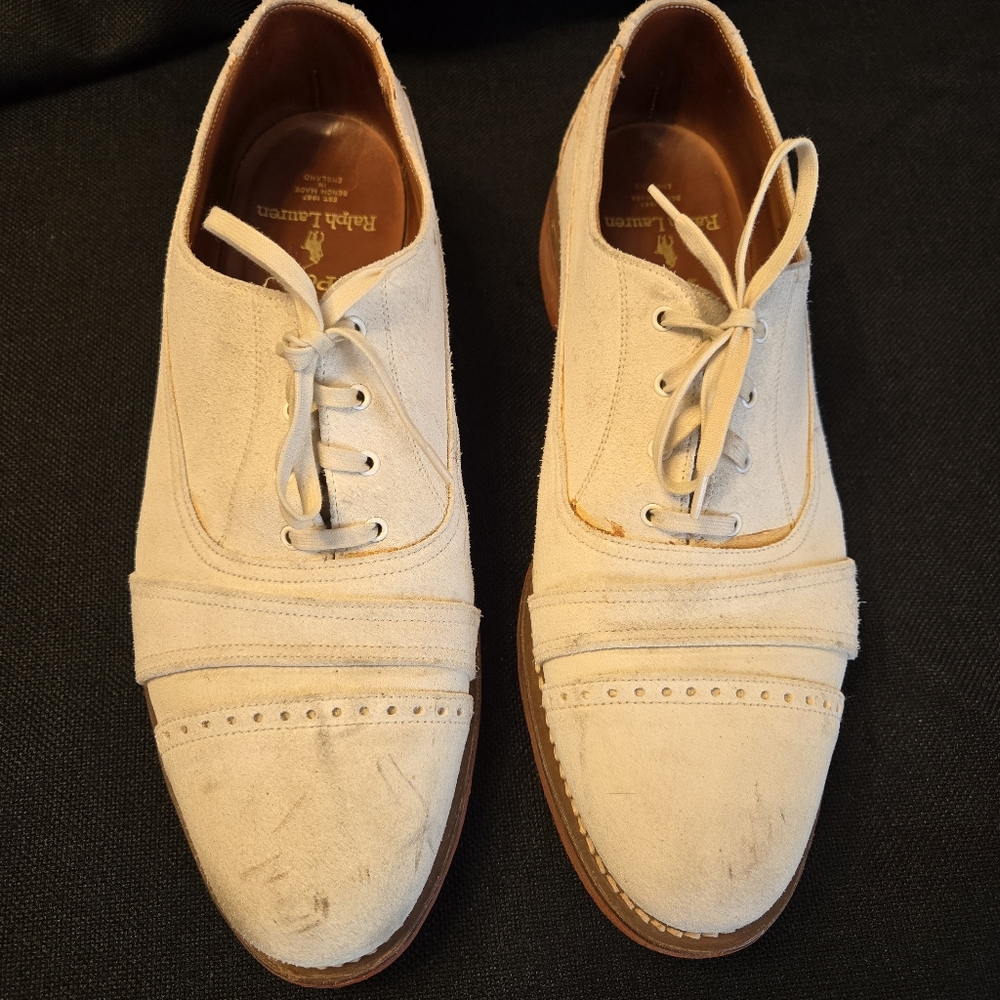Ralph Lauren Men's White Suede Oxfords